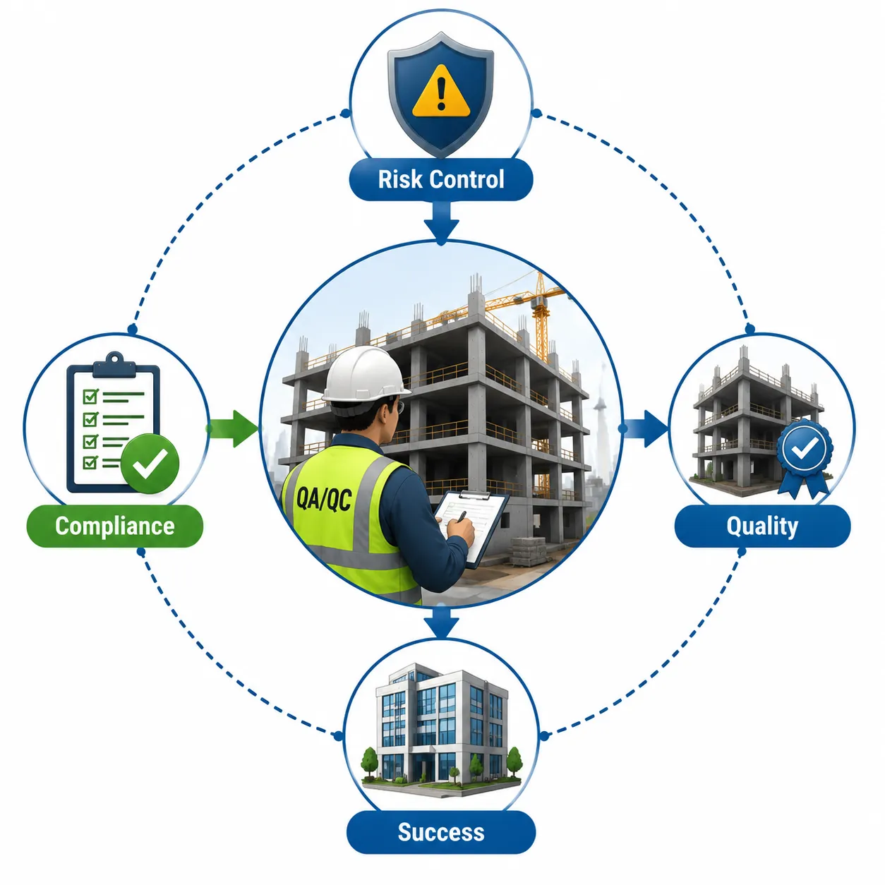 Leson No 1: Introduction to Quality Control and Quality Assurance in Civil Engineering 3 Construction quality assurance process diagram 1 1