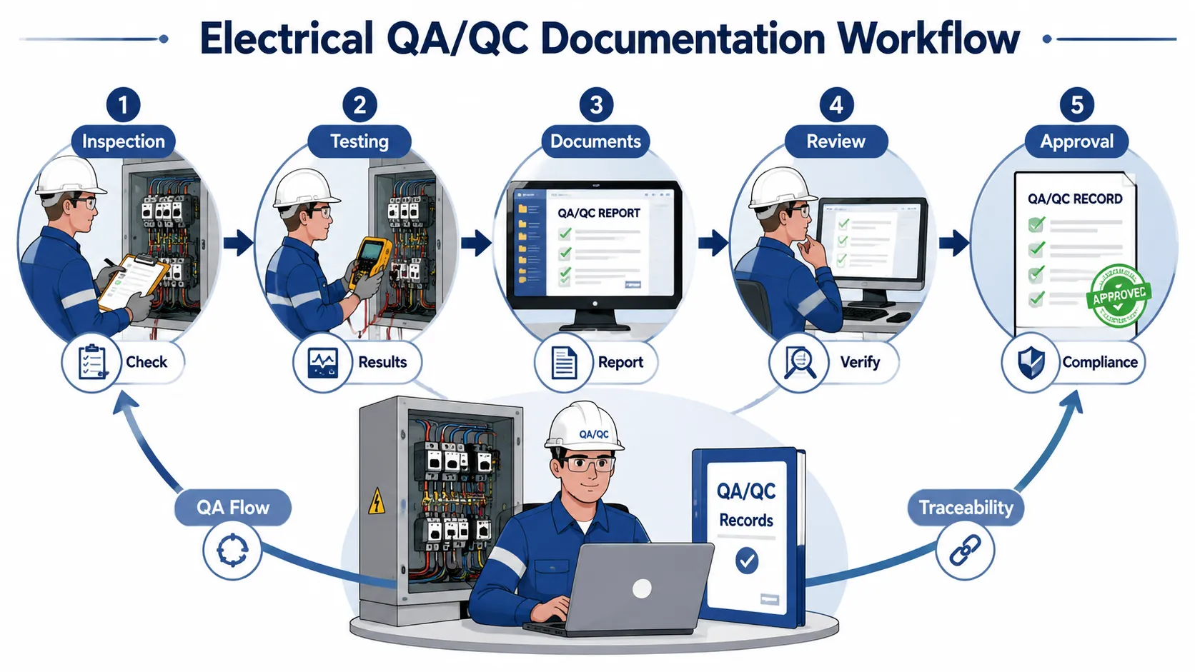 Lesson No 1: Documentation and Reporting in Electrical Quality Assurance 1 Electrical QAQC workflow diagram 4