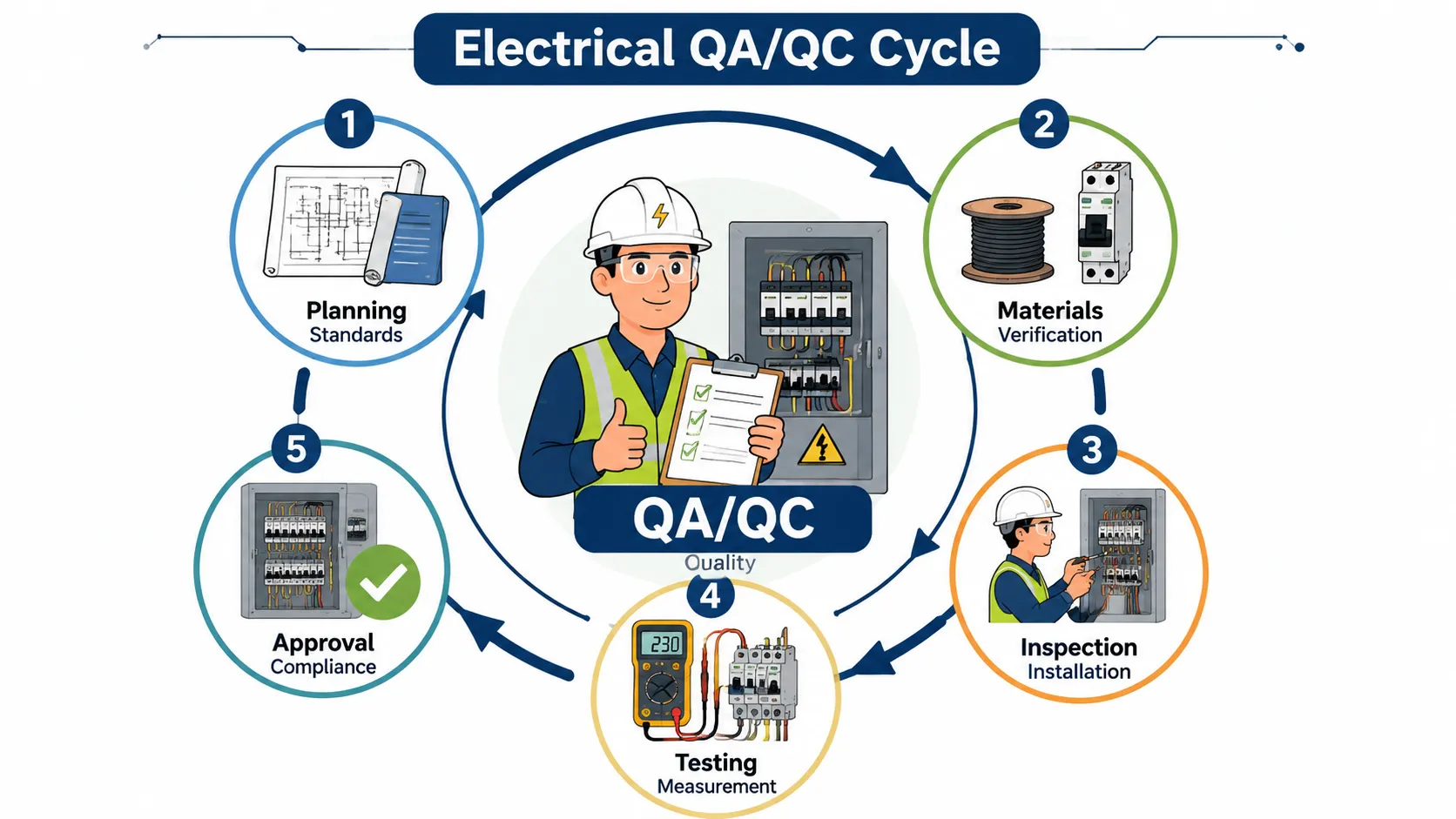 Lesson No 1: Introduction to Quality Control and Quality Assurance in Electrical 1 Electrical QAQC workflow diagram
