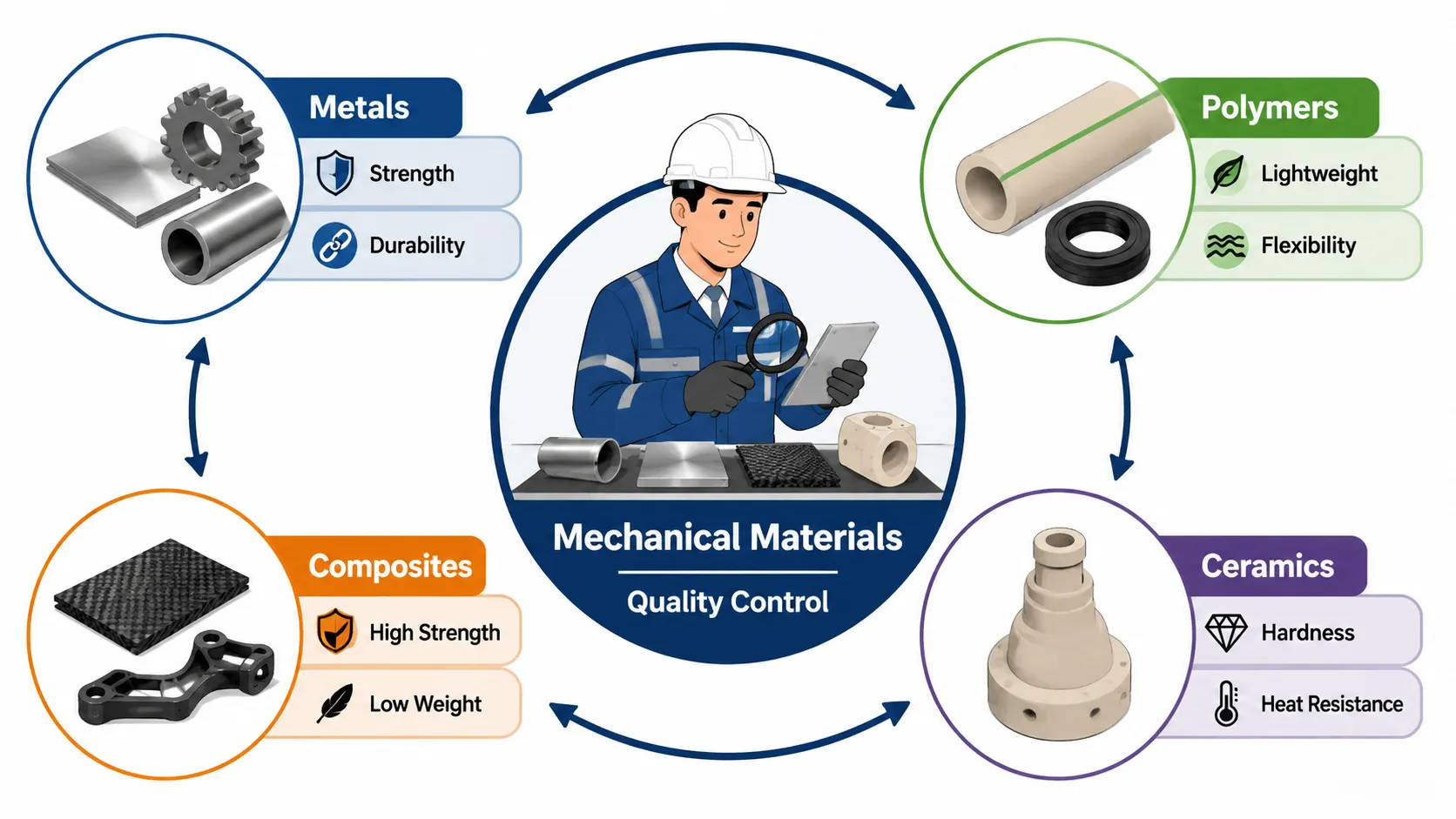 Lesson No 1: Materials and Processes in Quality Control for Mechanical Engineering 1 Engineering materials and quality control infographic