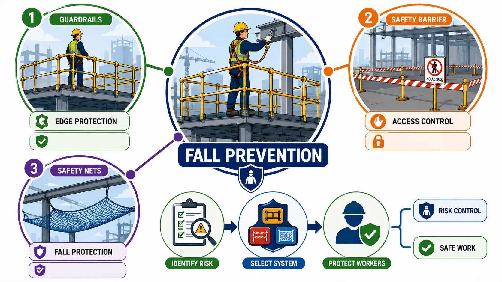 Fall prevention safety infographic for construction