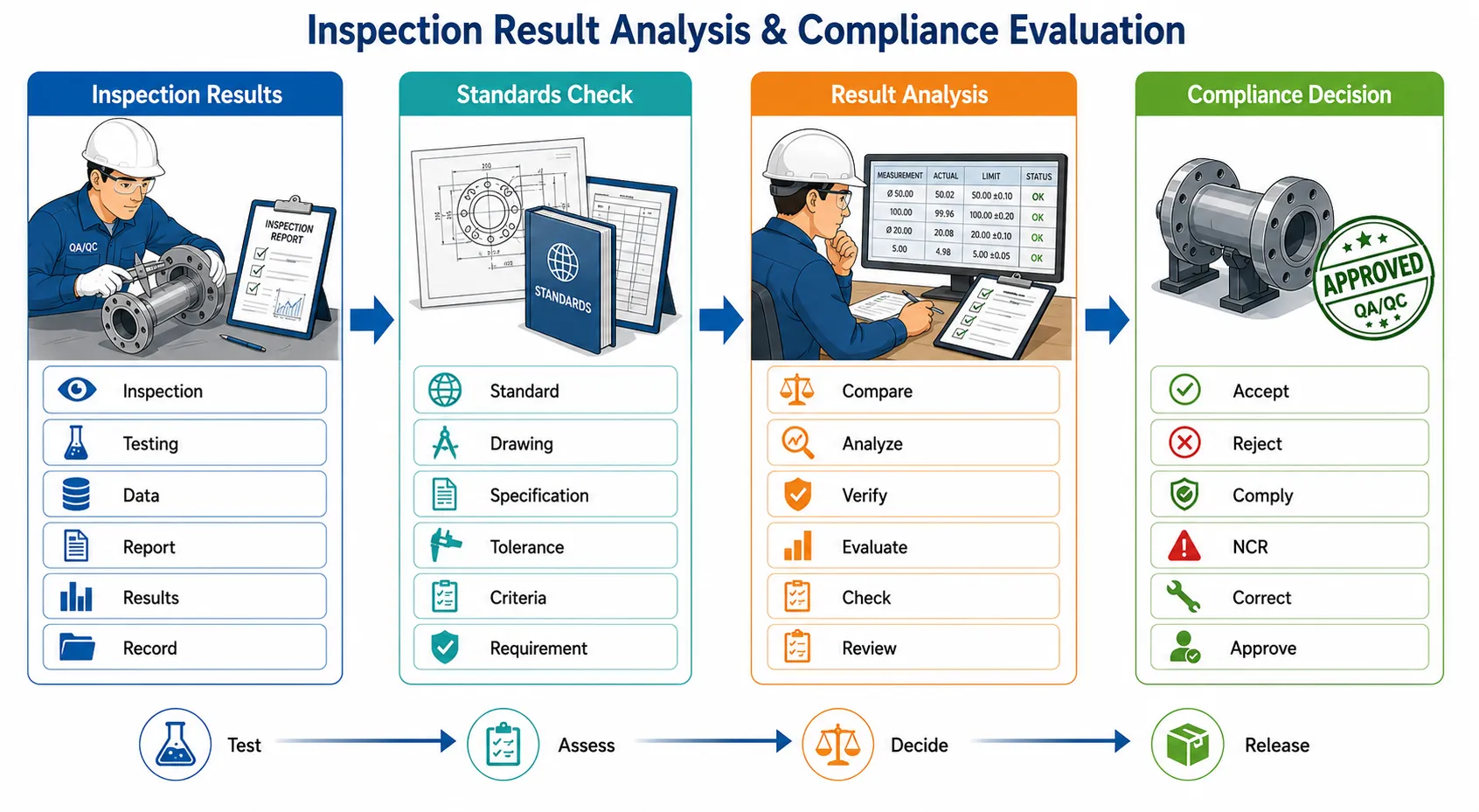 Lesson 1: Inspection and Testing Techniques in Mechanical Engineering 3 Inspection result analysis compliance process