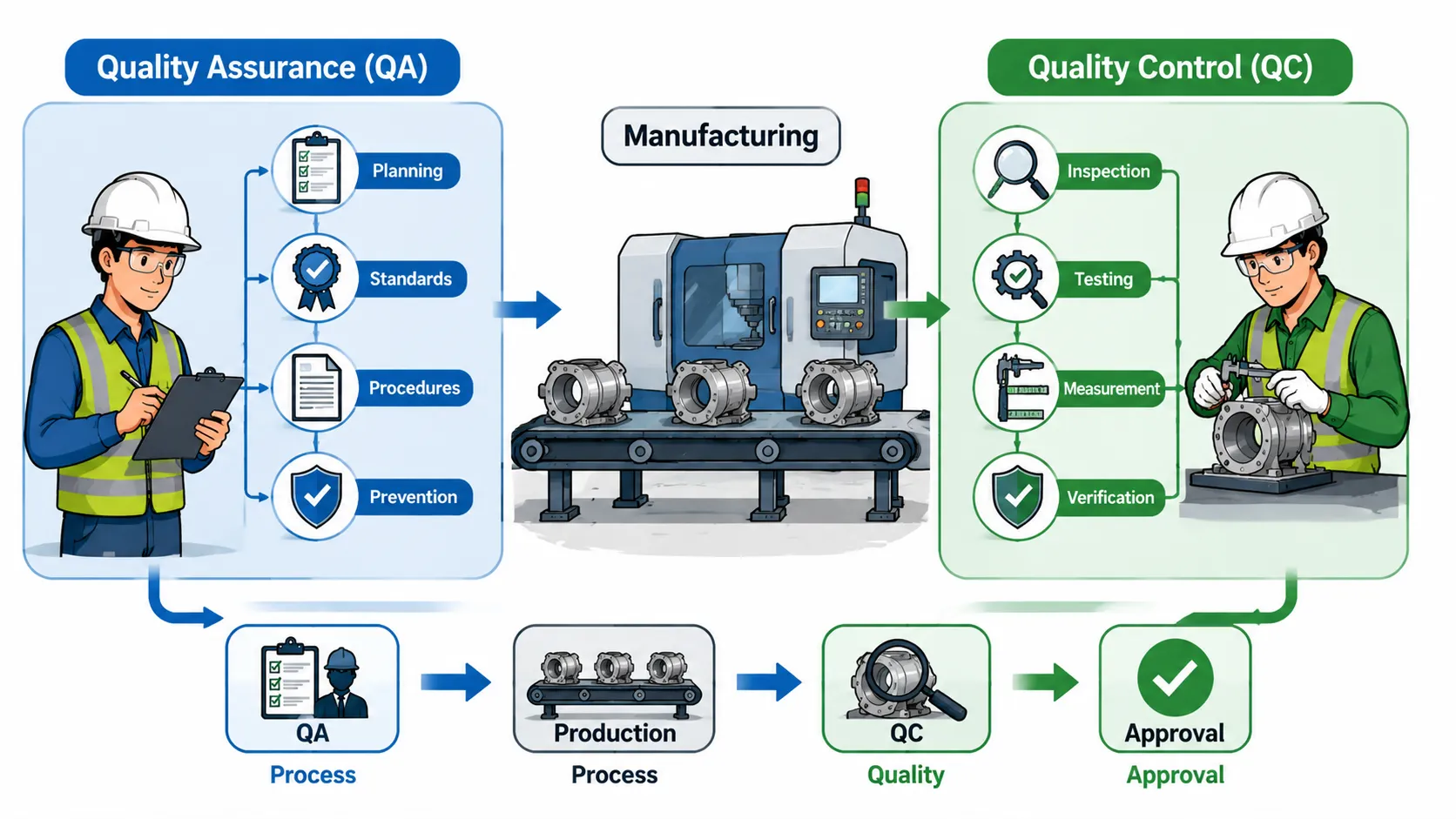 Lesson No 1: Introduction to Quality Control and Quality Assurance in Mechanical Engineering 2 QA versus QC in manufacturing workflow