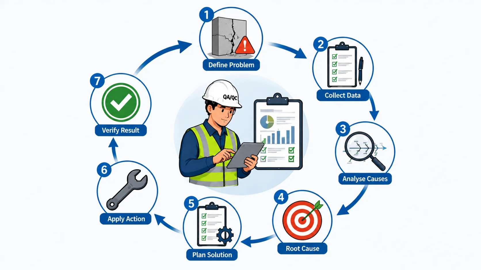 QAQC process flow infographic diagram