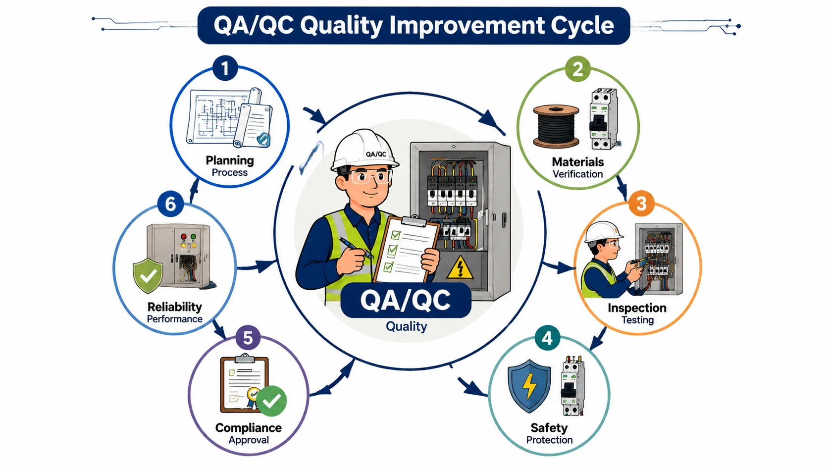 Lesson No 1: Introduction to Quality Control and Quality Assurance in Electrical 2 QAQC quality improvement cycle diagram