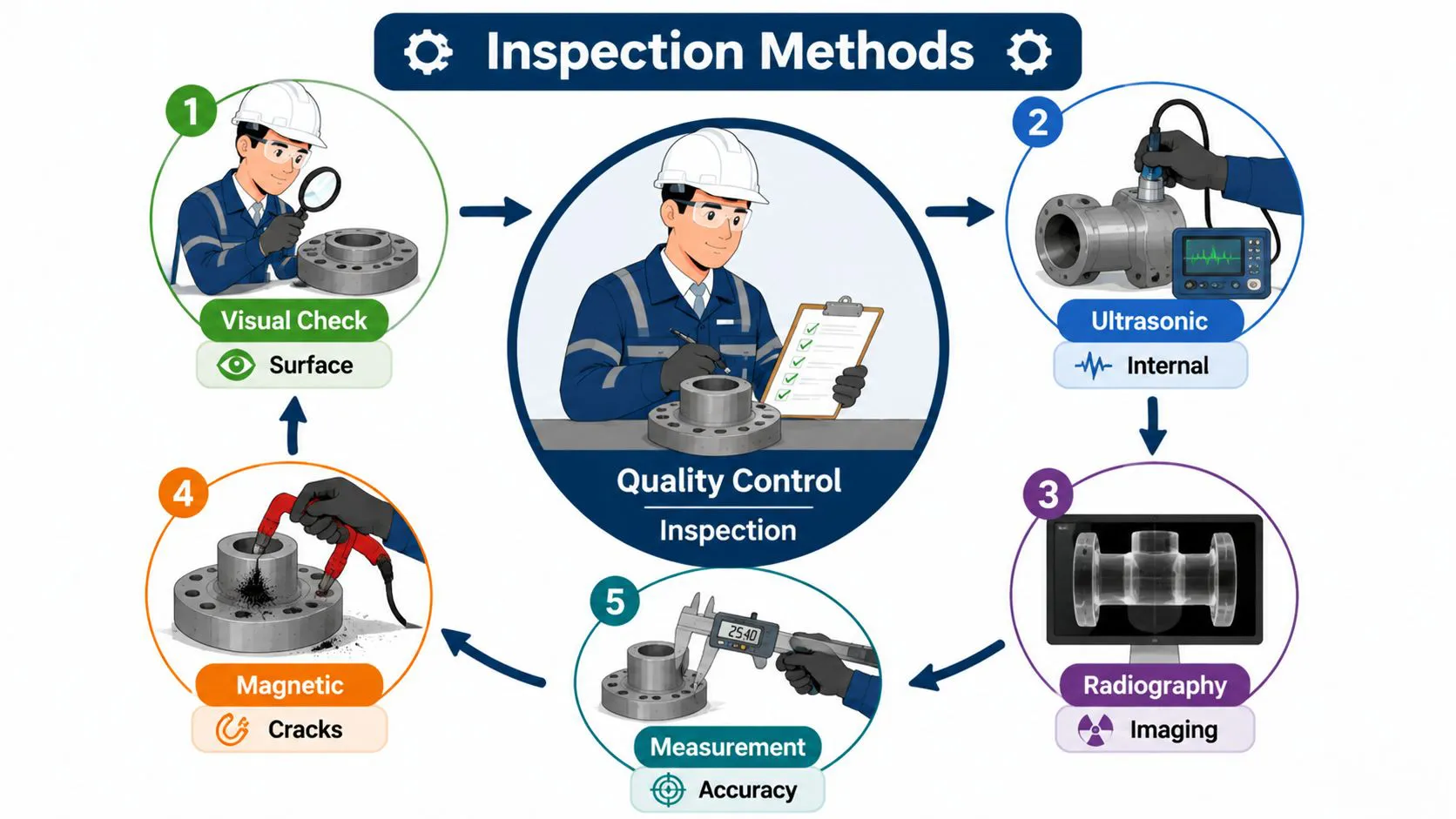Lesson No 1: Materials and Processes in Quality Control for Mechanical Engineering 4 Quality control inspection methods diagram