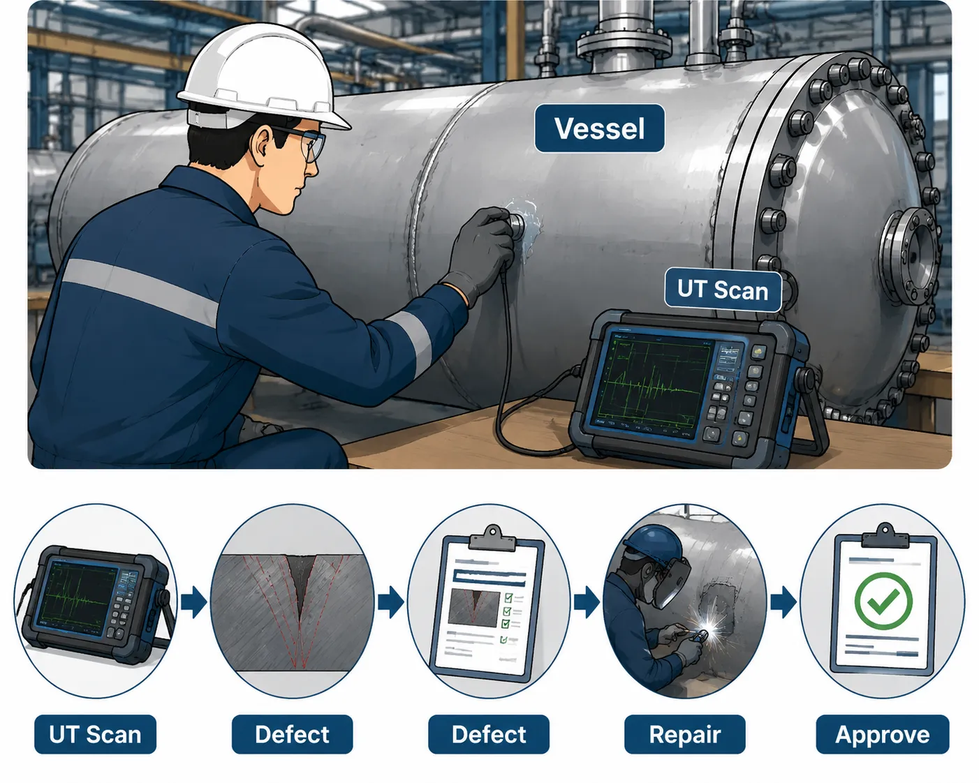 Lesson No 1: Non-Destructive Testing (NDT) in Mechanical Engineering 3 Ultrasonic inspection workflow in industry