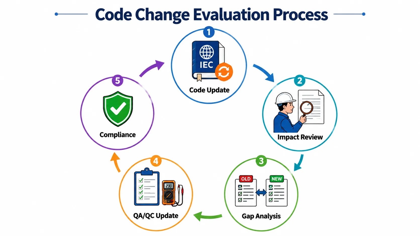 Lesson 4: Interpret and apply national and international electrical codes and regulations. 3 Code Change Evaluation Cycle