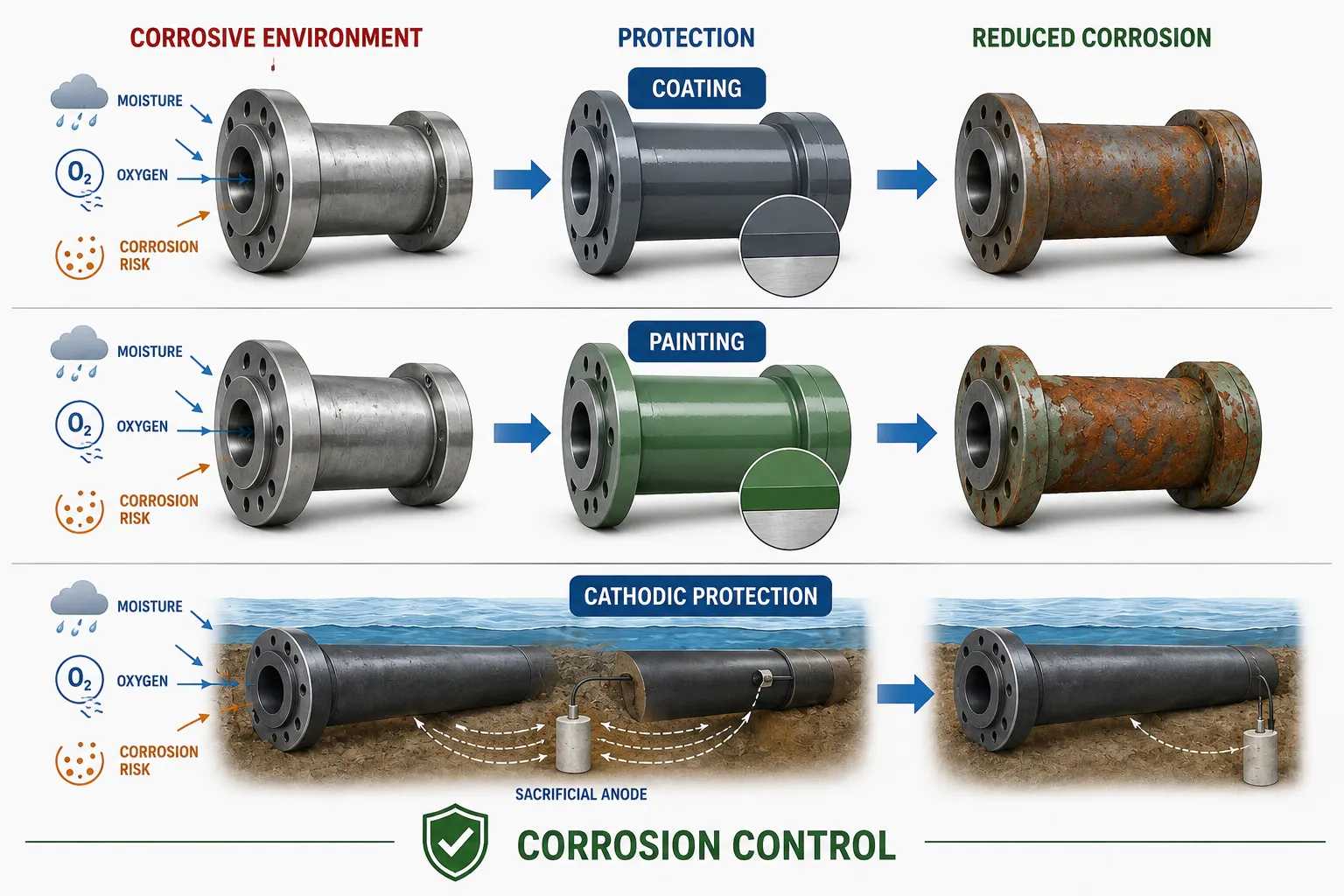 Lesson 4: Ensure long-term durability and performance of mechanical systems. 1 Corrosion Control Methods Infographic