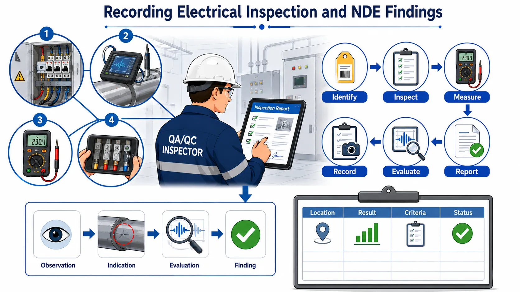 Lesson 7: Document inspection findings in line with international QA/QC standards. 2 Electrical Inspection Findings Workflow