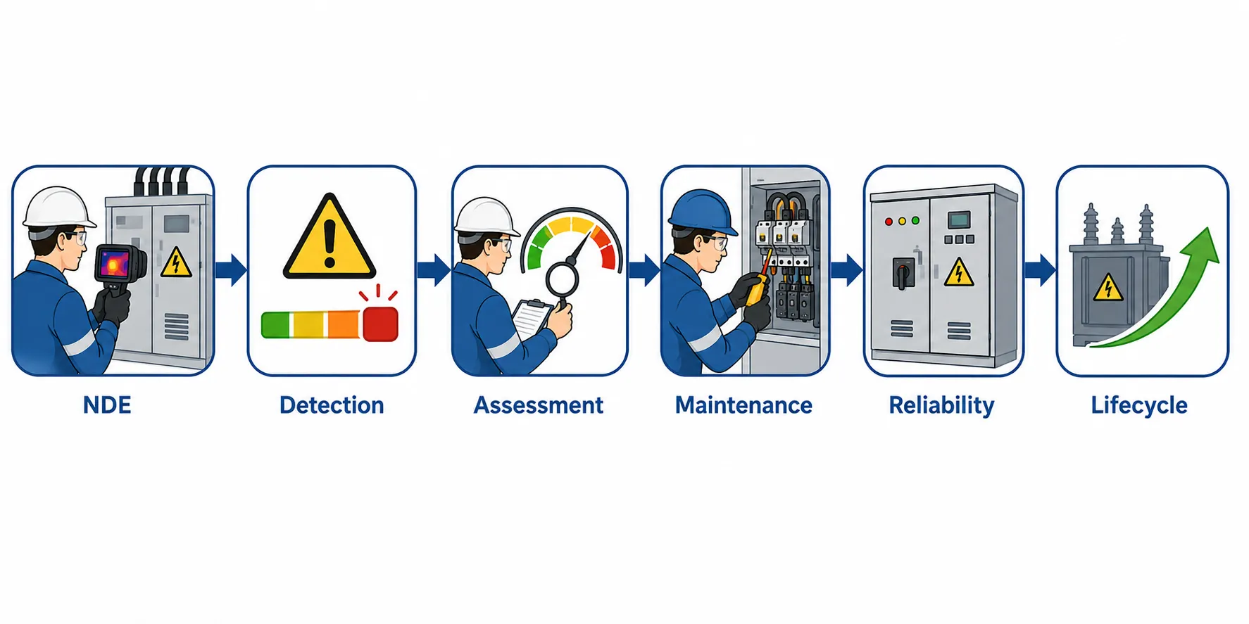 Lesson 6: Assess the role of NDE in predictive maintenance and reliability engineering. 2 Electrical Safety Workflow Infographic