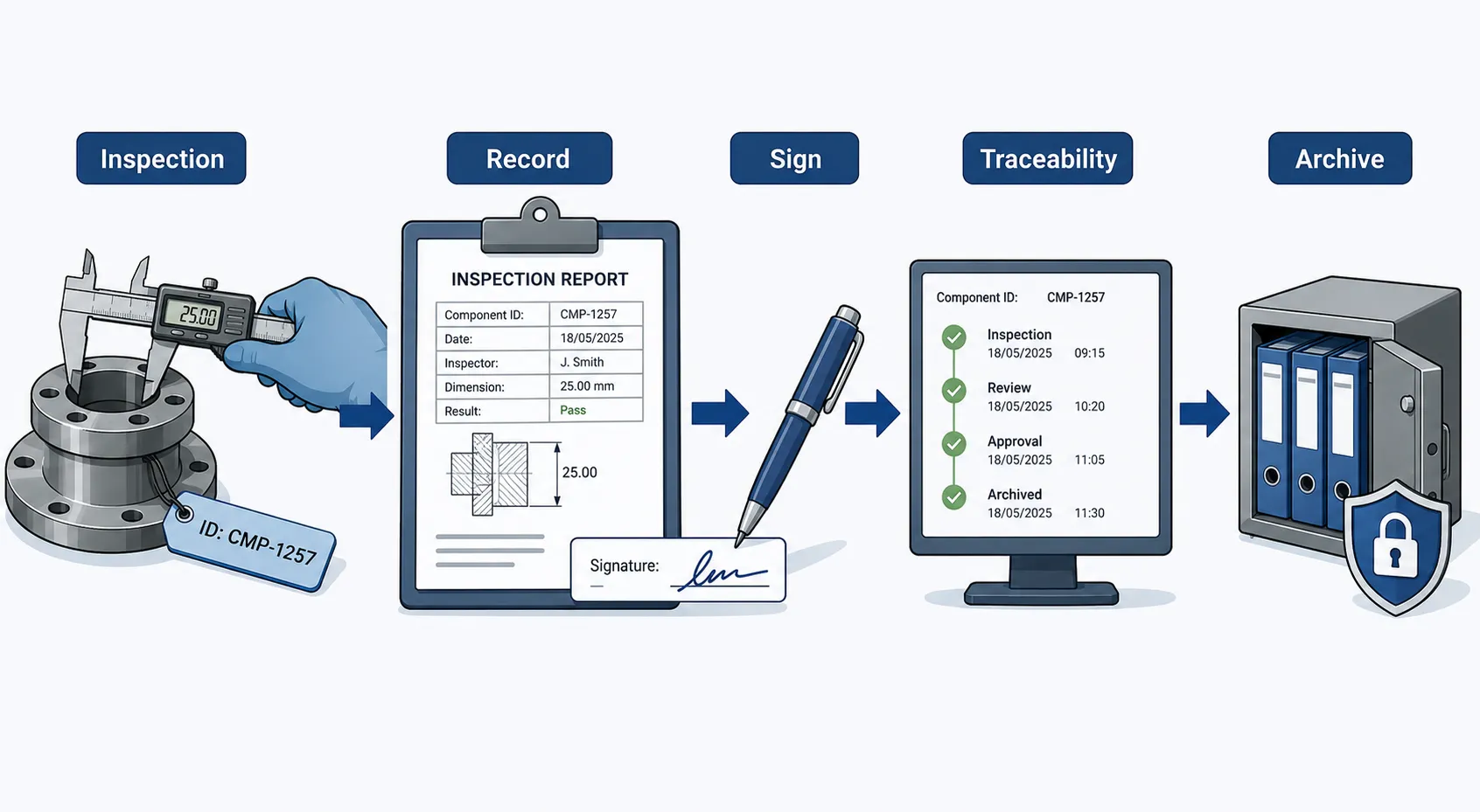 Lesson 5: Ensure all inspection and testing procedures comply with organisational and regulatory standards 2 Five Stage Inspection Workflow
