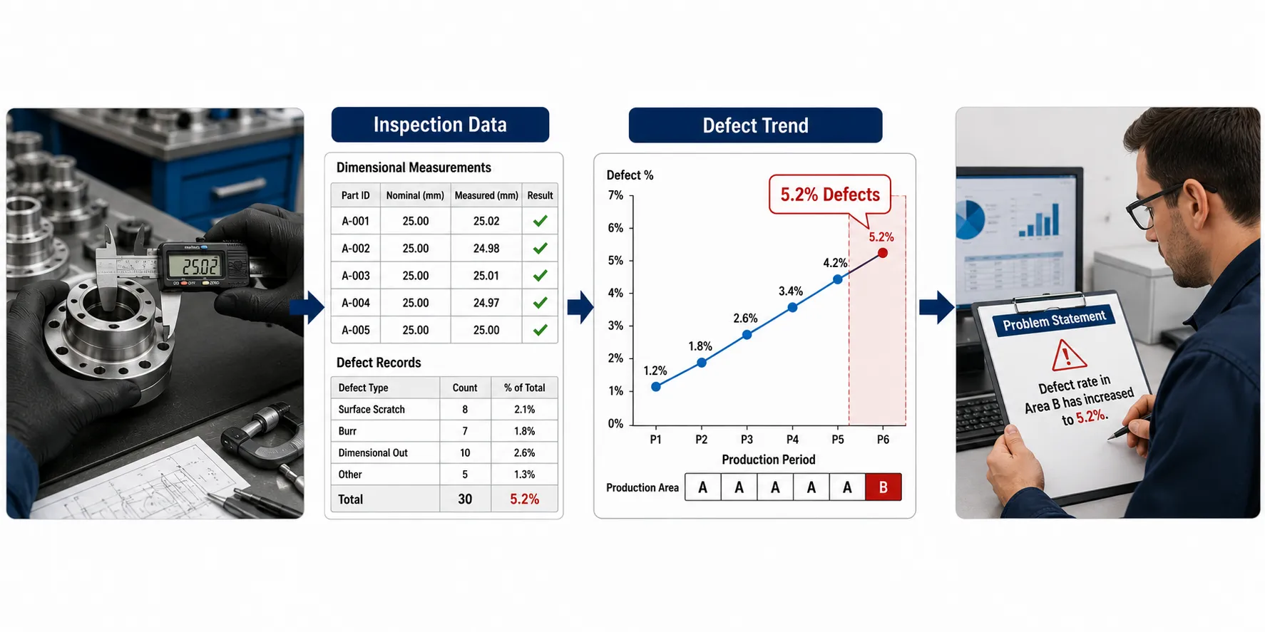 Lesson 6: Support continuous improvement initiatives through precise and actionable data analysis. 1 Four Step Quality Control Process