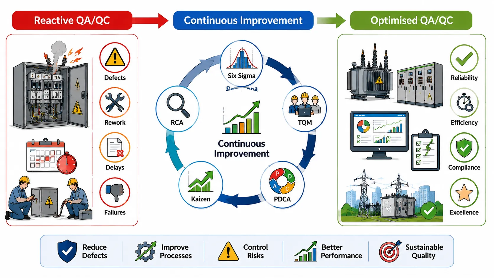 Lesson 4: Integrate Continuous Improvement Methodologies (e.g., Six Sigma, TQM) into QA/QC Processes 2 From Reactive to Optimised QAQC