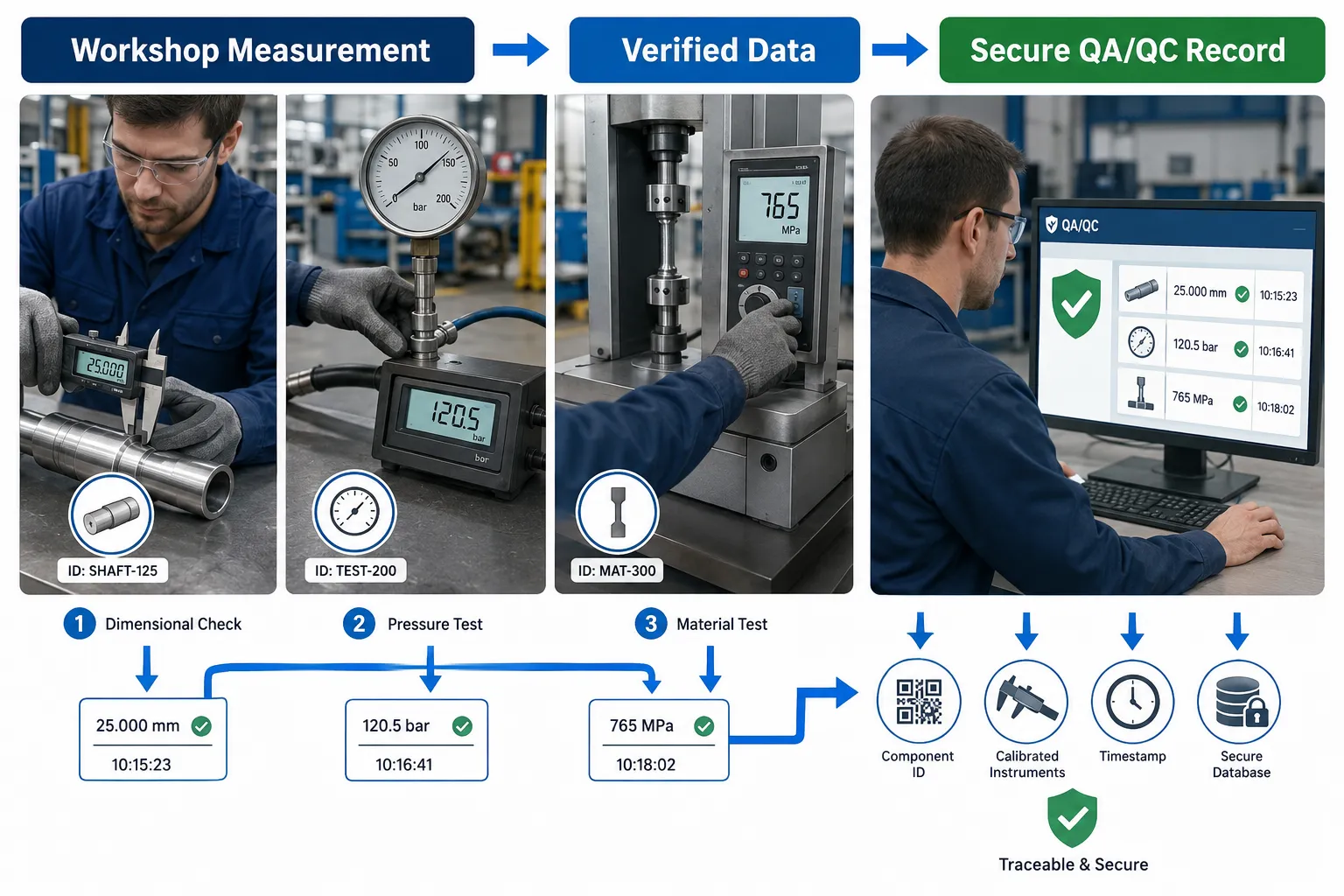 From Workshop Measurements to Secure QA Records
