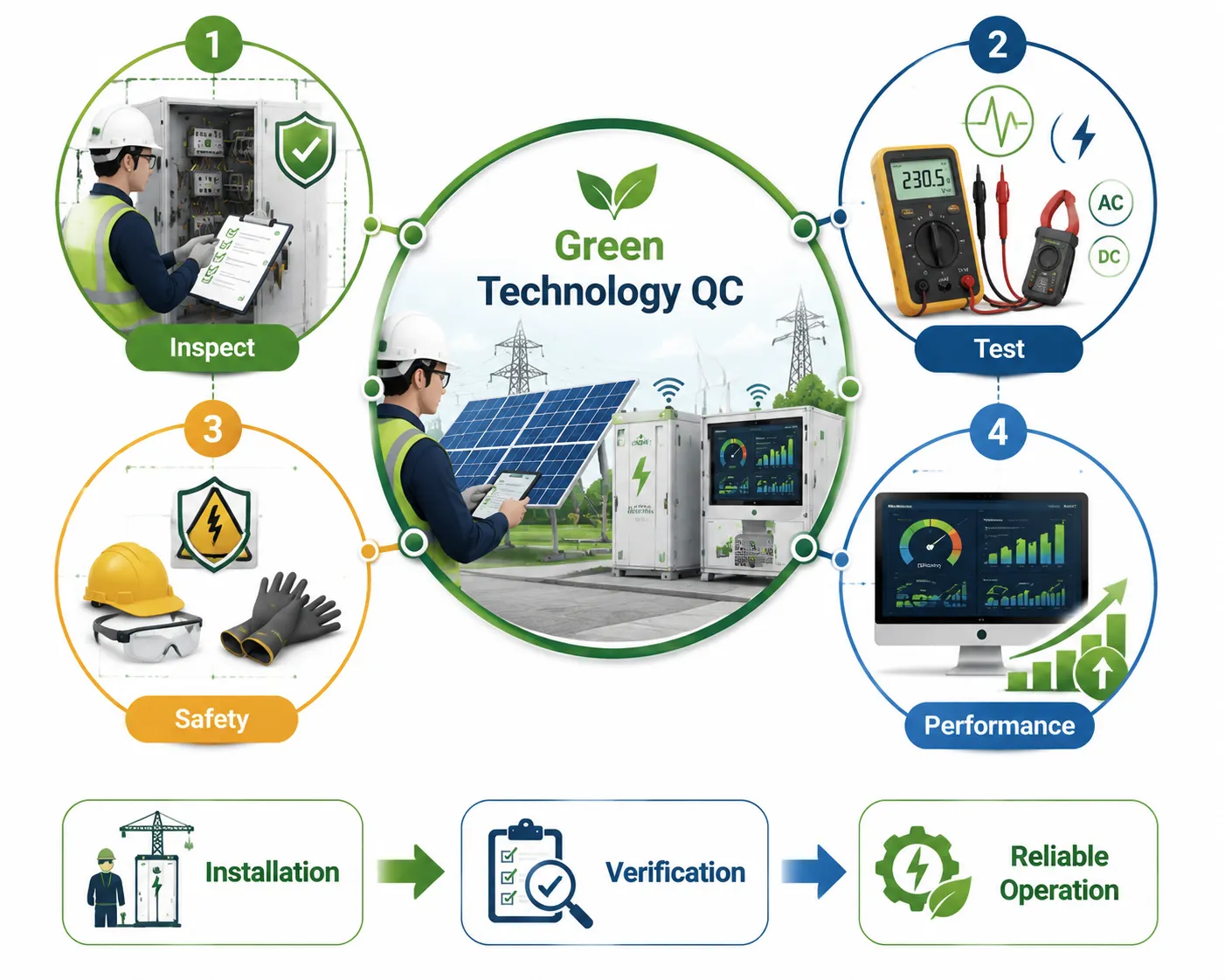 Lesson 2: Integrate Green Technologies and Energy-Efficient Solutions into QA/QC Frameworks 3 Green Technology Quality Control Infographic