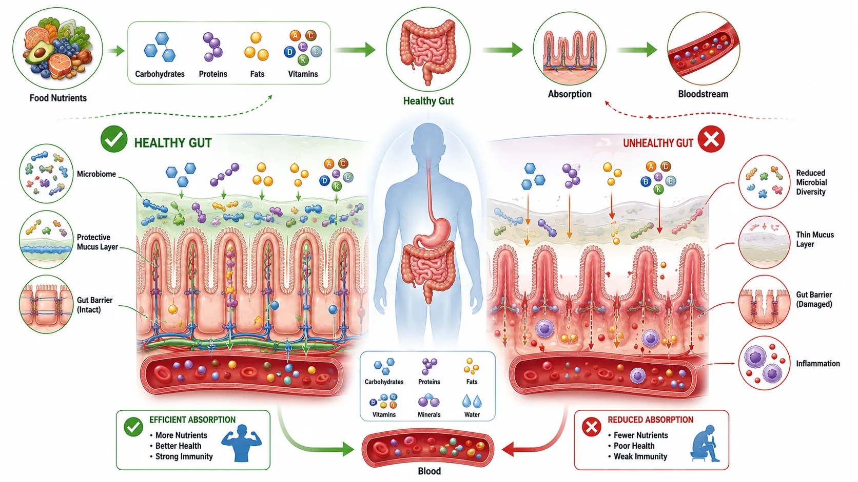 Healthy vs. Unhealthy Gut Absorption