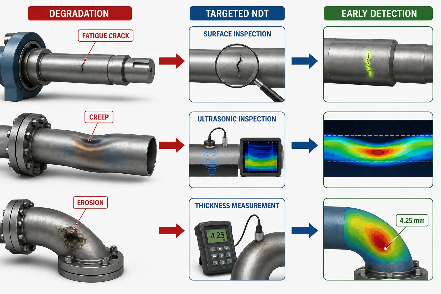 Industrial Degradation and NDT Detection Chart