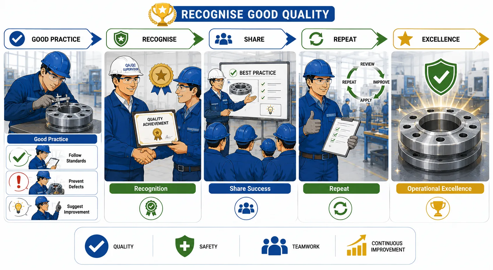 Lesson no 4 : Promote a culture of continuous improvement, safety, and high-quality standards. 3 Manufacturing Quality Improvement Cycle