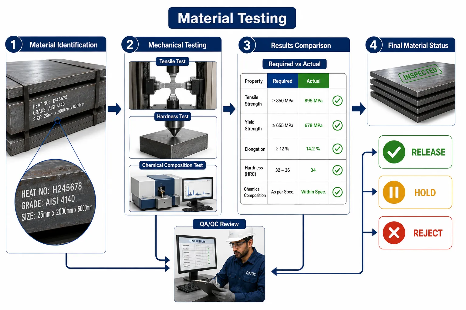 Lesson 1: Assess properties and performance of mechanical components and materials used in projects. 4 Material Testing Quality Control Workflow