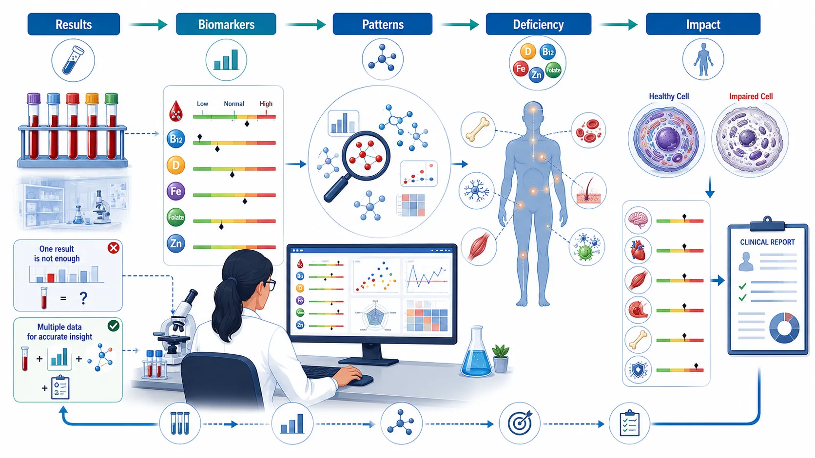 Lesson no 4 : Apply knowledge to clinical and research contexts. 5 Medical Data Workflow Infographic