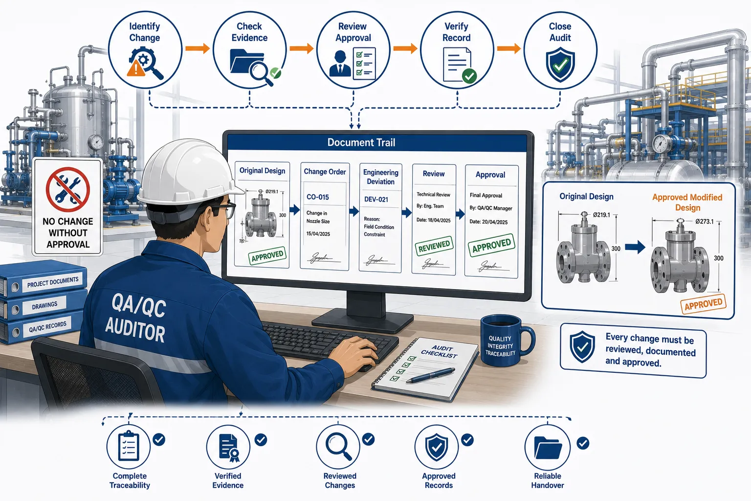 Lesson no 5 : Maintain comprehensive documentation for regulatory compliance and quality assurance. 3 QAQC Audit Document Trail and Approval