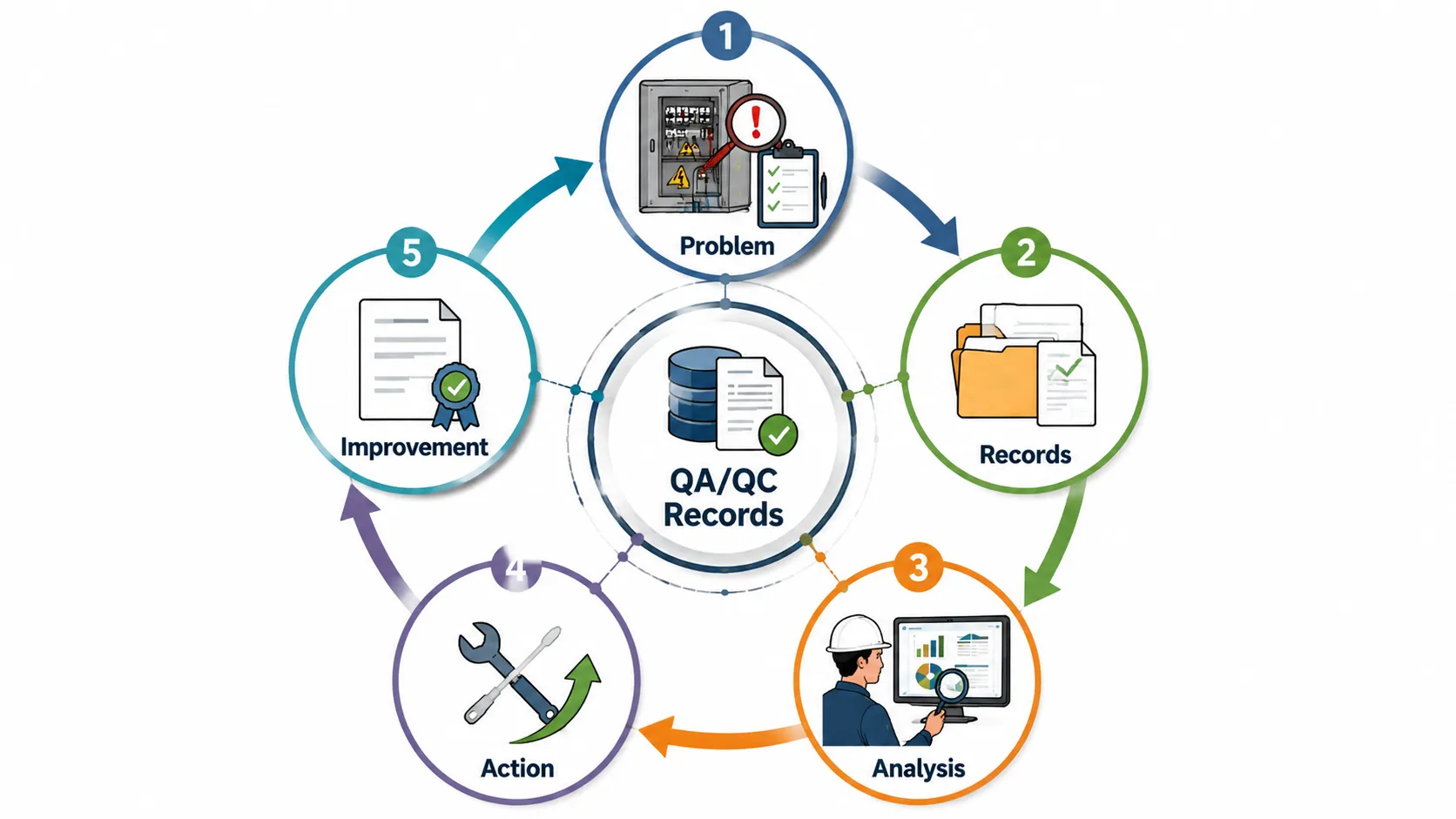 Lesson 7: Apply Advanced Documentation and Traceability Methods in Electrical QA/QC Processes 3 QAQC Records Process Cycle