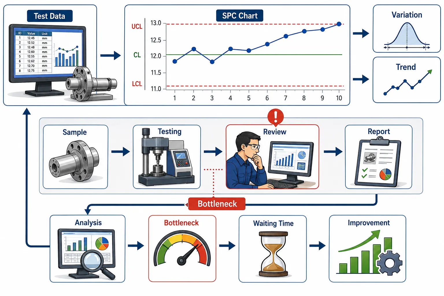 Lesson 5: Analyse and optimise QA/QC processes to improve efficiency, safety, and reliability. 2 Quality Control Workflow Dashboard