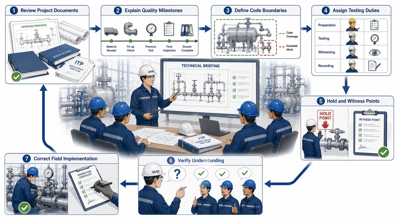 Lesson no 6 : Advise teams on legal, industry-specific, and international requirements in mechanical QA/QC. 2 Seven Step Industrial QAQC Briefing Workflow