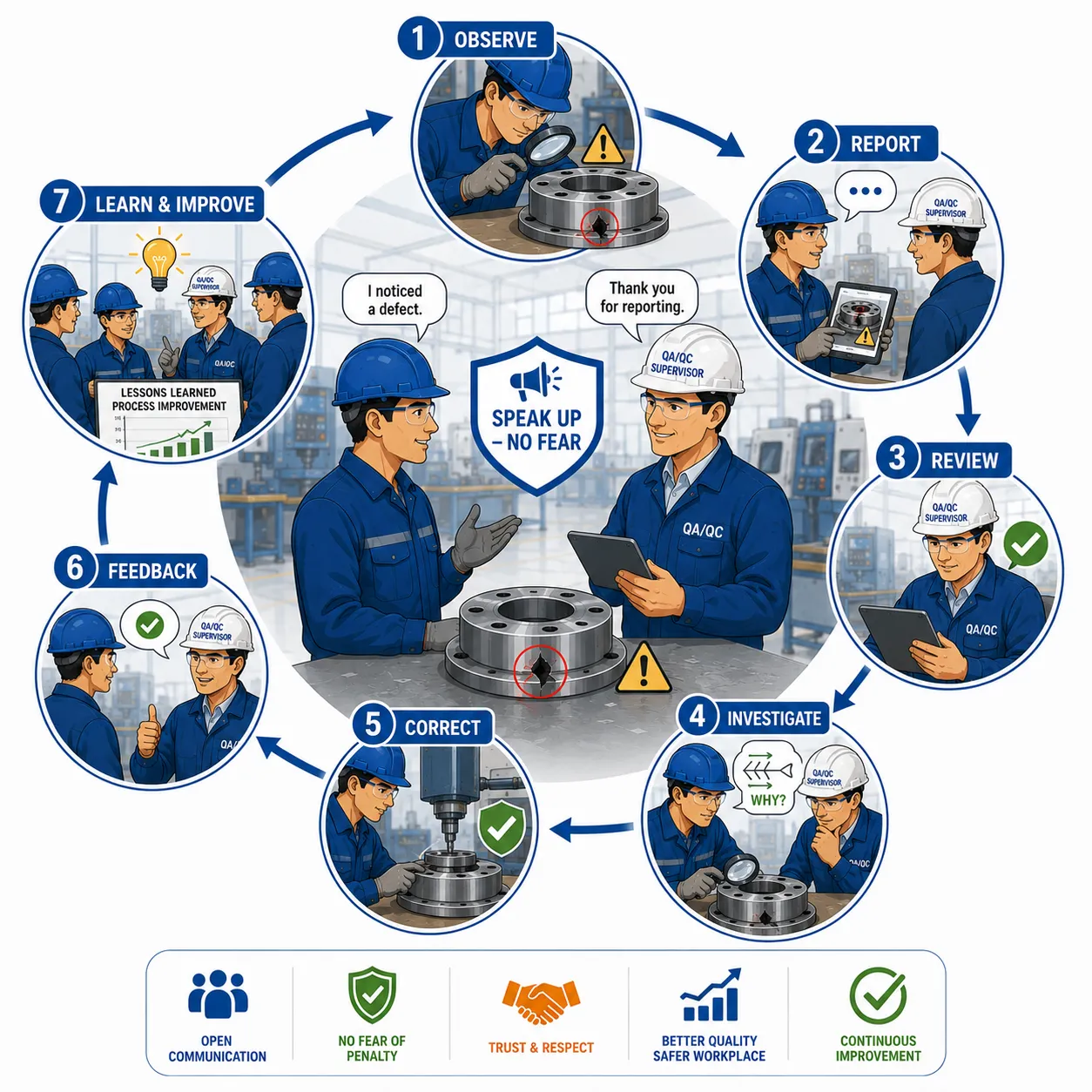 Lesson no 4 : Promote a culture of continuous improvement, safety, and high-quality standards. 2 Seven Step Speak Up Quality Cycle