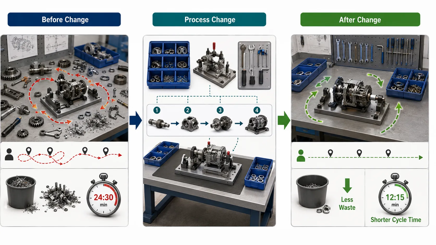 Lesson 4: Use data-driven strategies to improve process efficiency and component reliability. 3 Streamlined Assembly Process Before and After