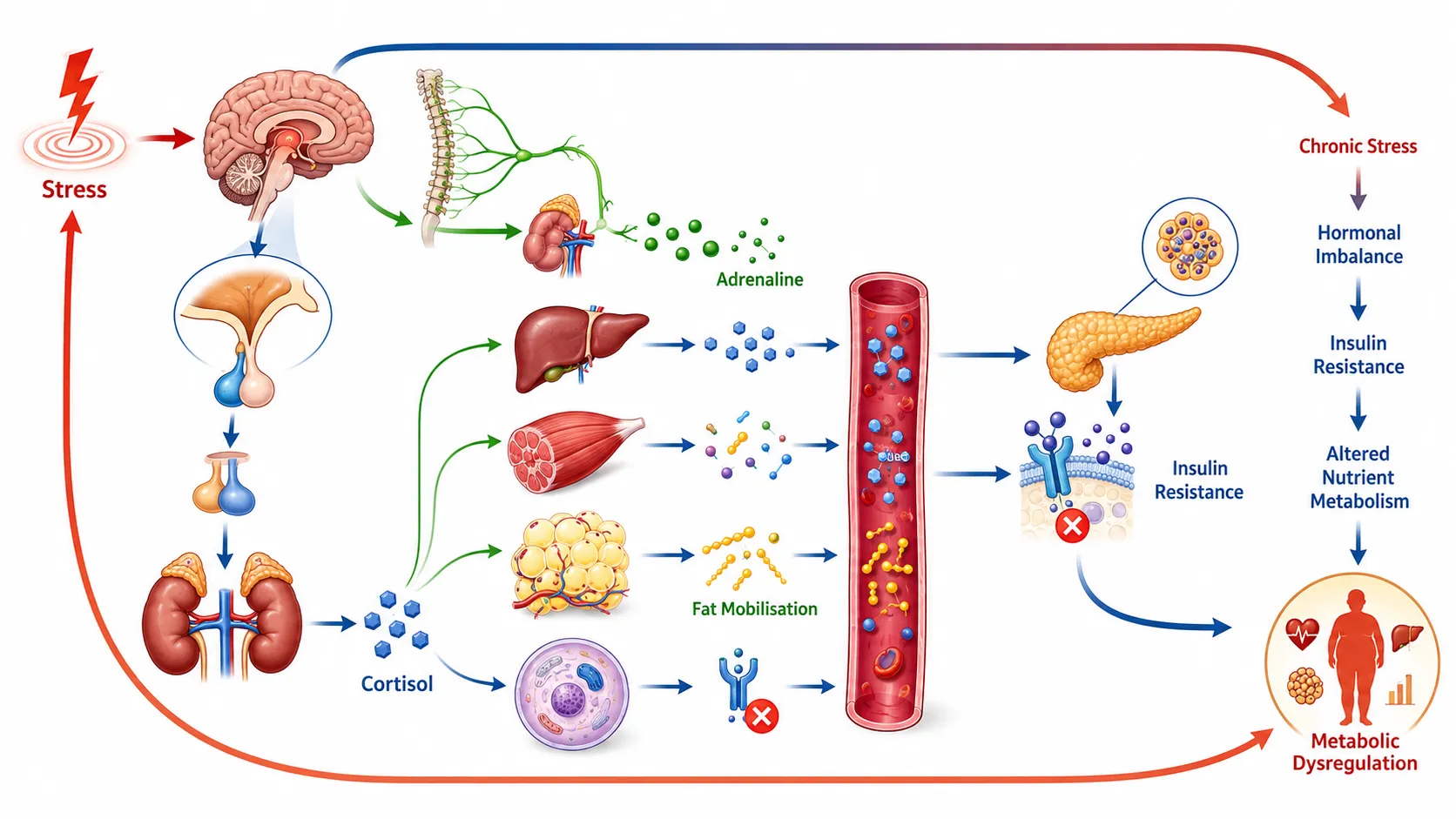 Lesson no 3: Evaluate hormonal and biochemical regulation of nutrient metabolism. 6 Stress to Metabolic Dysregulation Pathway