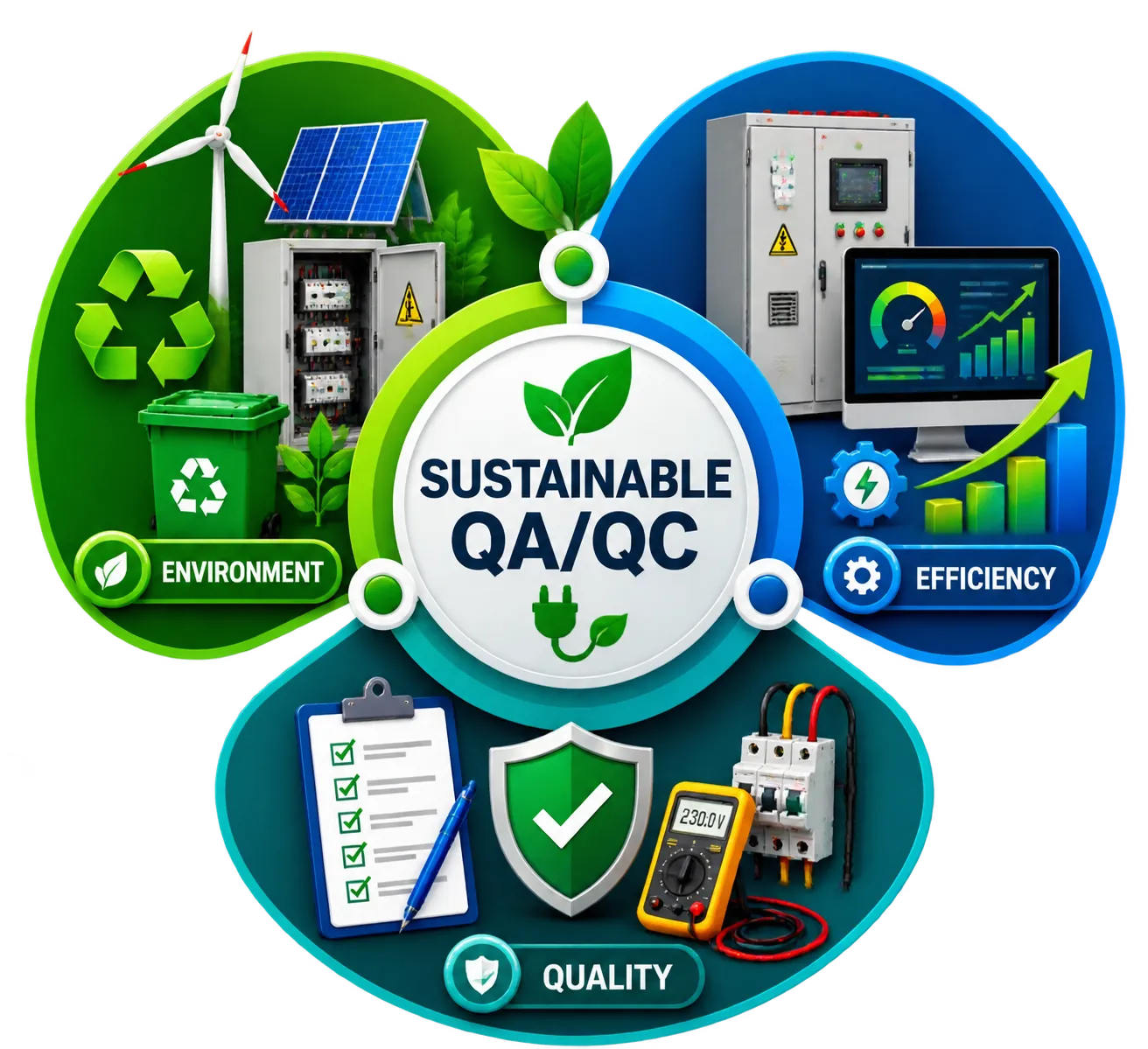 Lesson 1: Evaluate the role of sustainability in electrical QA/QC practices. 1 Sustainable QAQC Infographic Emblem