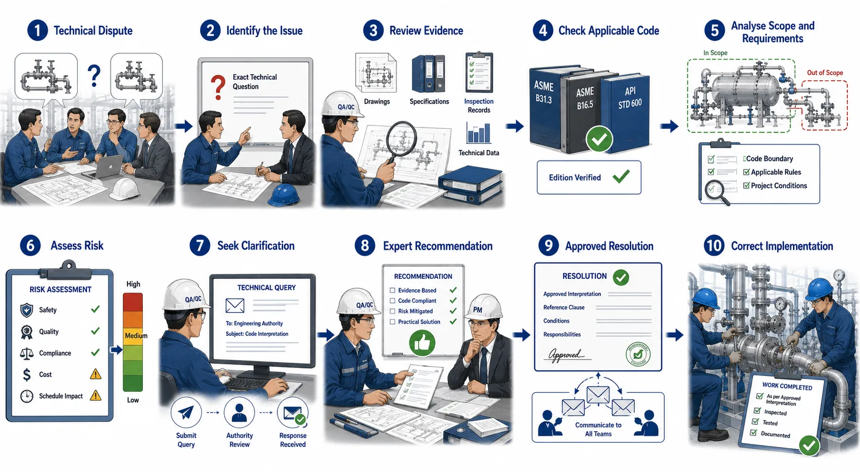 Lesson no 6 : Advise teams on legal, industry-specific, and international requirements in mechanical QA/QC. 3 Technical Dispute Resolution Workflow
