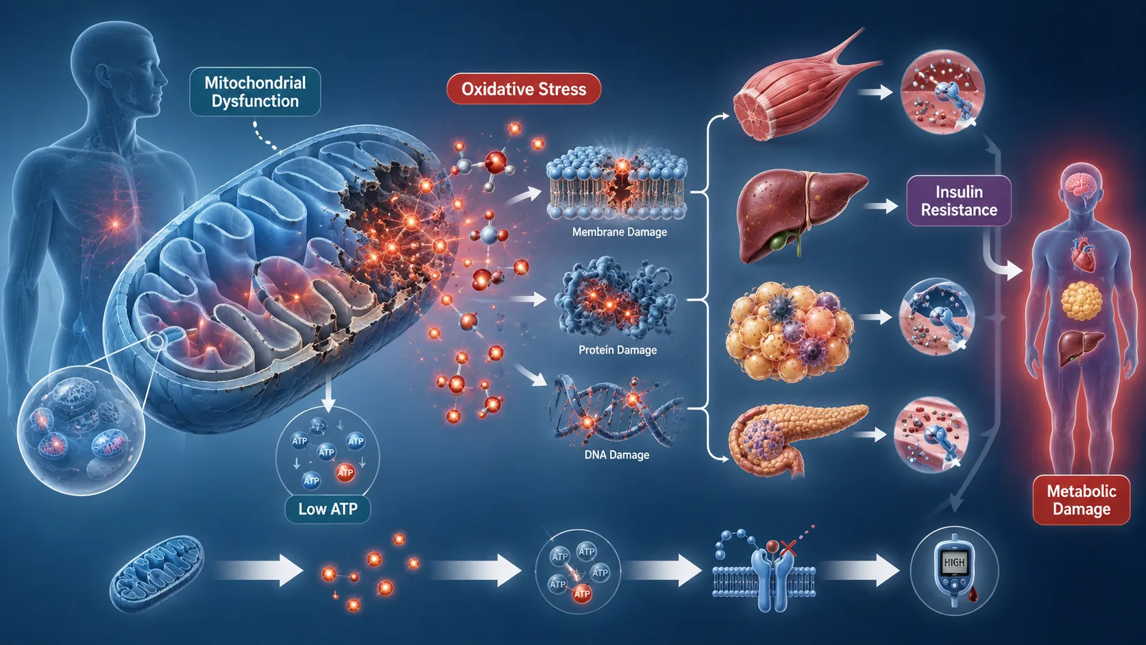 Mitochondrial Dysfunction and Metabolic Damage