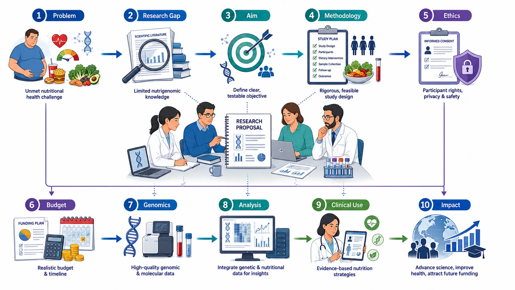 Lesson no 4 : Design research approaches integrating genomics and nutrition. 5 Research Proposal Funding Workflow