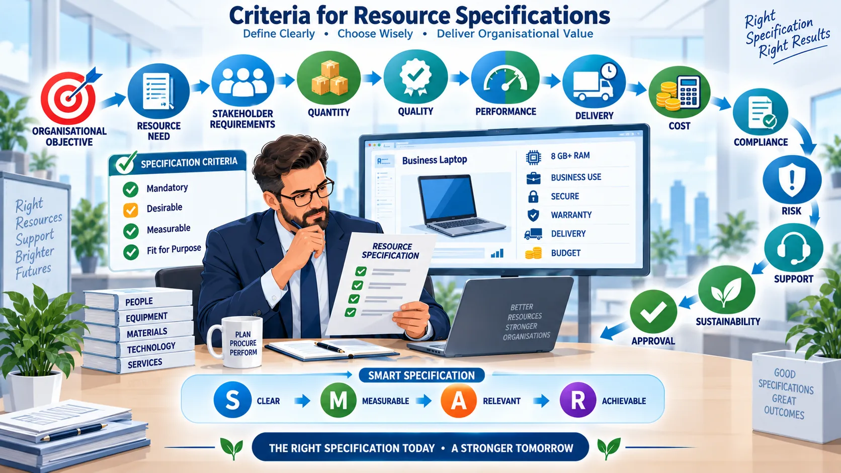 Lesson no 3 : Know how to procure resources 3 Resource Specifications Process Infographic