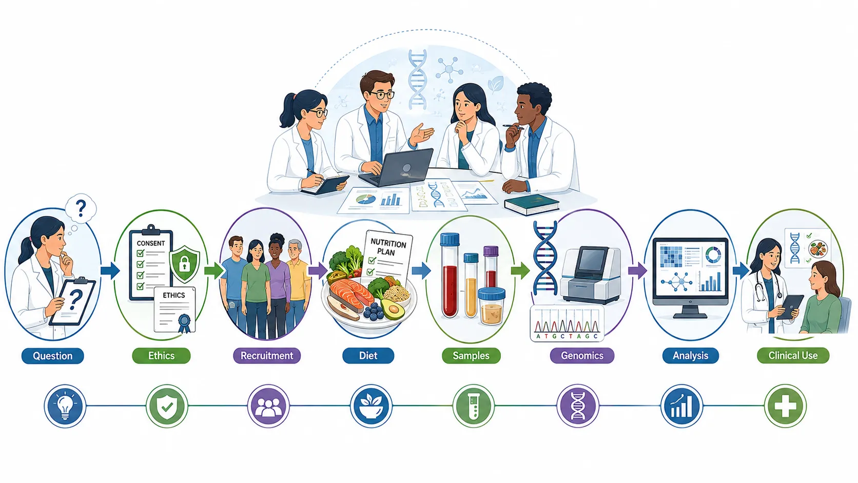 Lesson no 4 : Design research approaches integrating genomics and nutrition. 1 Scientific Research Workflow Infographic