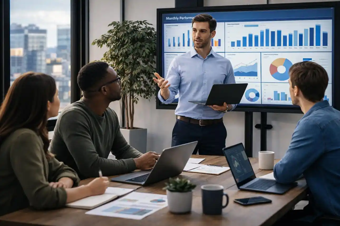 Corporate trainer presenting a professional development workshop