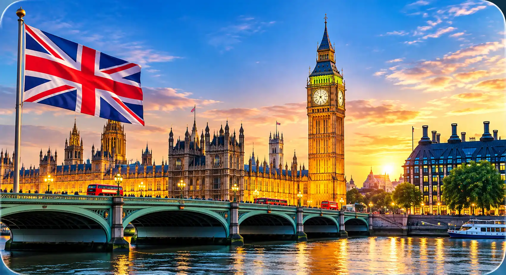 The Palace of Westminster and Big Ben beside the River Thames in London